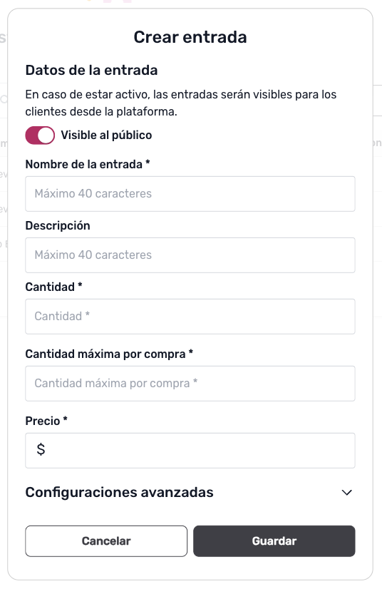Modal para crear entradas