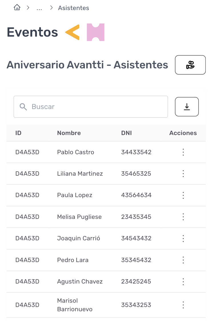 Listado de asistentes